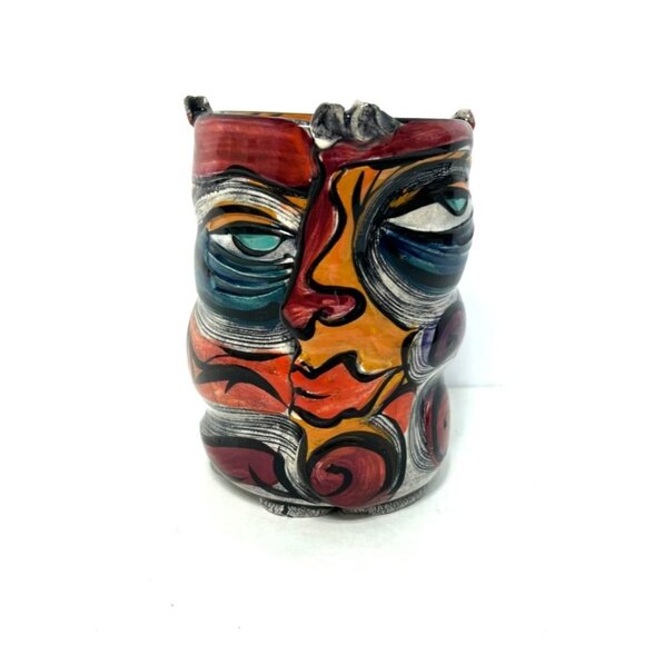 Kerri Buxton Brad Taylor Abstract Studio Pottery Face Vase Signed Dated 5" High - Picture 1 of 7